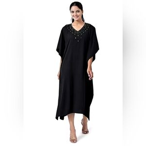 Tamsy beaded crepe full length kaftan, One size, NWT